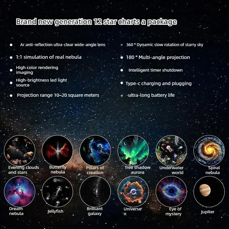 2-in-1 Mini Galaxy Star Projector Night Light with Starry Sky Ambient Light