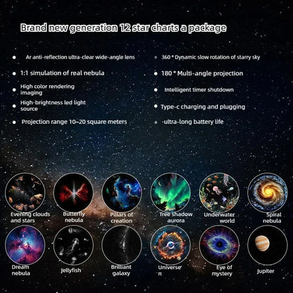 2-in-1 Mini Galaxy Star Projector Night Light with Starry Sky Ambient Light